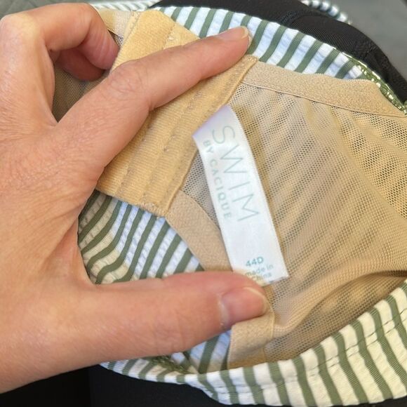 Lane Bryant | Cacique Swim Seersucker Stripe Hedge Green Balconette Top & Skirt - Picture 7 of 9